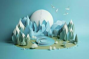 Paper art , Ecology and world water day , Saving water and world Environment day, environmental protection and save earth water , Generate Ai photo