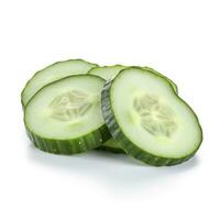 Sliced cucumber isolated on white background with clipping path and full depth of field, Top view. Flat lay, generate ai photo