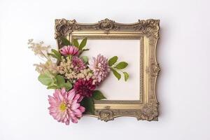 empty frame Vintage Frame With Flower decoration around frame. photo