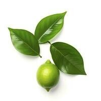 Fresh lemon with green leaves isolated on white background, generate ai photo