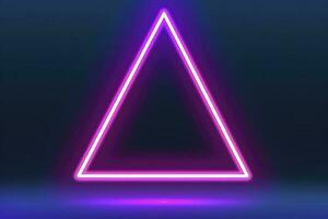 3d render, abstract fantasy background. Unique futuristic wallpaper with a triangular geometric shape glowing with pink red neon light, colorful, generate ai photo