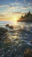 Magical red sunset in the open sea red sky and ocean waves at dusk beautiful sunset above the sea sunset background, generate ai photo