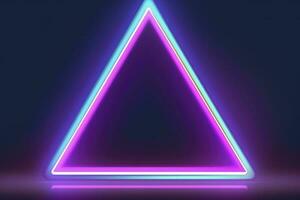 3d render, abstract fantasy background. Unique futuristic wallpaper with a triangular geometric shape glowing with pink red neon light, colorful, generate ai photo