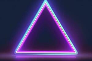 3d render, abstract fantasy background. Unique futuristic wallpaper with a triangular geometric shape glowing with pink red neon light, colorful, generate ai photo