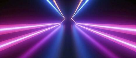 3d rendering, rounded pink blue neon lines, glowing in the dark. Abstract minimalist geometric background. Ultraviolet spectrum. Cyber space. Futuristic wallpaper, generate ai photo