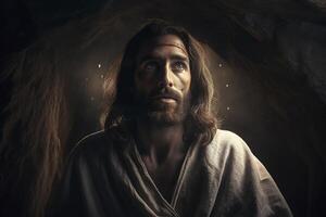 Jesús Cristo Orando en el jardín de Getsemaní petróleo pintura creado con generativo ai foto