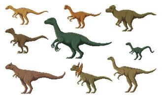 Pixel dinosaur characters, 8 bit game dino animals vector