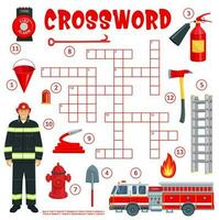 Firefighter and firefighting equipment crossword vector