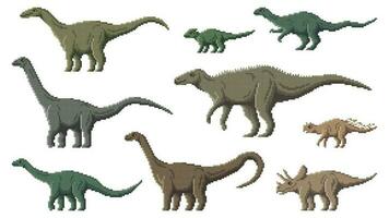 Pixel art dino characters, 8 bit game dinosaurs vector