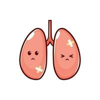 Cartoon sick lungs character, unhealthy organ vector