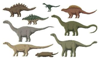 Pixel dinosaur characters, 8 bit game dino animals vector