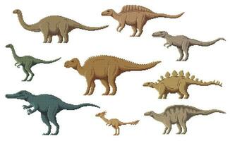 Pixel art dinosaur characters, 8 bit game animals vector