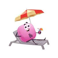 Cartoon vitamin B6 sunbathing on beach on lounge vector