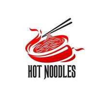 caliente ramen tallarines cuenco con palillos vector icono