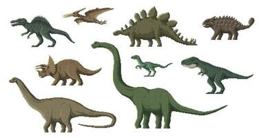 Pixel dinosaur characters, 8 bit game animal asset vector