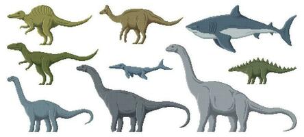 Pixel dinosaur characters, 8 bit game dino animals vector