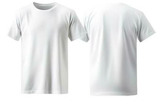 Men's white blank T-shirt, template, from two sides, isolated on white background, generate ai photo