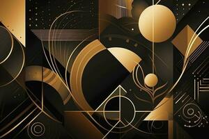 Golden abstract art geometric figures. Stylish modern wall art for wall decoration, wallpaper, murals, carpets, hanging pictures, generate ai photo