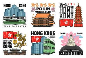 Hong Kong travel landmark icons vector