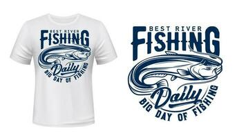 Catfish fish t-shirt print mockup, fishing sport vector