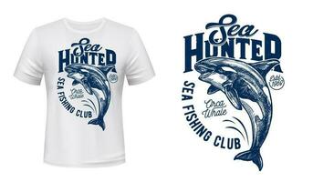 asesino ballena impresión Bosquejo de pescar club camiseta vector