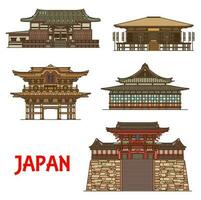 Japanese travel landmarks with religion buildings vector