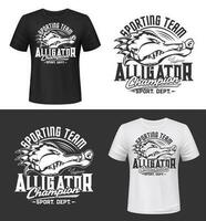 Tshirt print with alligator, sport team mascot vector