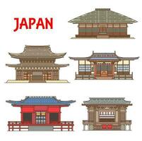 Japan buildings architecture, Japanese temples vector