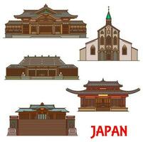 Japan landmarks, temples and pagodas architecture vector