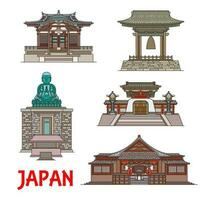 Travel landmarks of Japan, thin line buildings vector