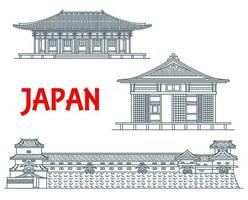 Japón puntos de referencia, japonés templos arquitectura vector