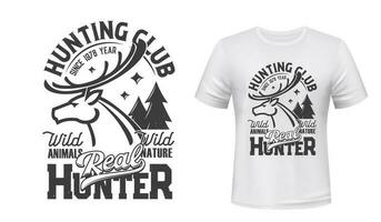 Deer t-shirt print mockup, hunting club reindeer vector