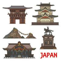 Japanese temples, Japan architecture pagoda shrine vector