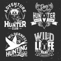 Deer, duck, bear and boar t-shirt print mockup vector