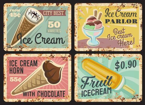 Ice cream shop rusty plate, sign or price tag