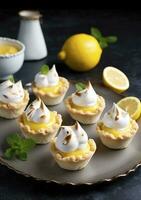 Lemon meringue tarts, one bite desserts idea, generate ai photo