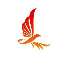 Phoenix bird icon, firebird flying on fire wings vector