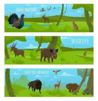 Cartoon wild animals world day, save Earth planet vector