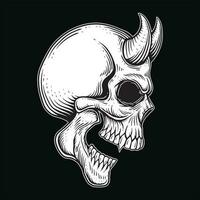 Dark Art Gothic Skull Demon Horn Vintage Tattoo bones in hand drawing style vector