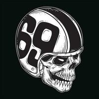 Dark art Skull Rider Man Face bikers retro Vintage Tattoo Helmet Motorcycle custom illustration vector