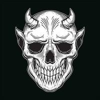 oscuro Arte gótico cráneo demonio cuerno Clásico tatuaje huesos en mano dibujo estilo vector