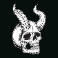 Dark Art Gothic Skull Demon Horn Vintage Tattoo bones in hand drawing style vector