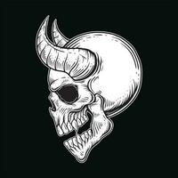 Dark Art Gothic Skull Demon Horn Vintage Tattoo bones in hand drawing style vector