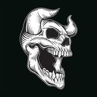 Dark Art Gothic Skull Demon Horn Vintage Tattoo bones in hand drawing style vector