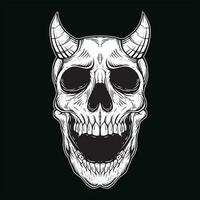 Dark Art Gothic Skull Demon Horn Vintage Tattoo bones in hand drawing style vector