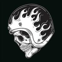 Dark art Skull Rider Man Face bikers retro Vintage Tattoo Helmet Motorcycle custom illustration vector