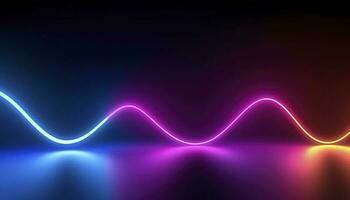 3d rendering, the abstract background of colorful neon wavy lines glowing in the dark. Modern simple wallpaper, generates ai photo