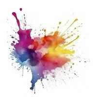 Bright colorful watercolor stain splash splatter brush stroke on white background. Modern vibrant aquarelle spot. Decorative trendy isolated design on white. Element, generate ai photo