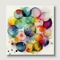 Collection of vibrant colorful watercolor circles isolated on white background. Cute bright textured hand painted round elements for kids textile design, wrapping paper, stickers, labels, generate ai photo