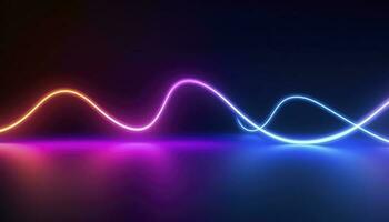 3d rendering, the abstract background of colorful neon wavy lines glowing in the dark. Modern simple wallpaper, generates ai photo